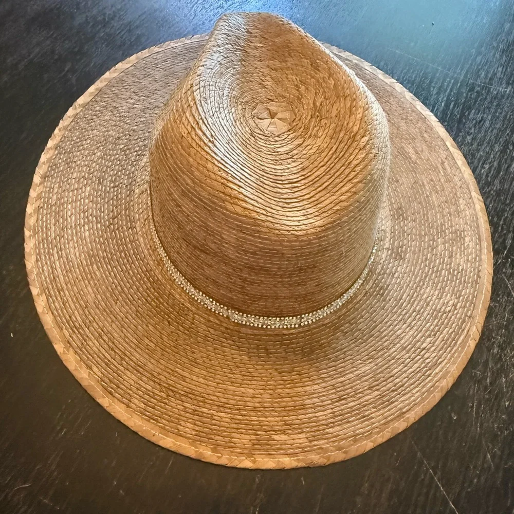 Stylish Tan Straw Hat with Rhinestone Band - Picture 1 of 6